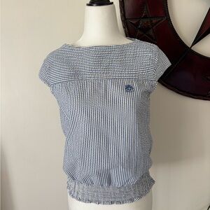 Green Cotton Striped Blue and White Seersucker Women'sCoastal Grandma CottonSz S